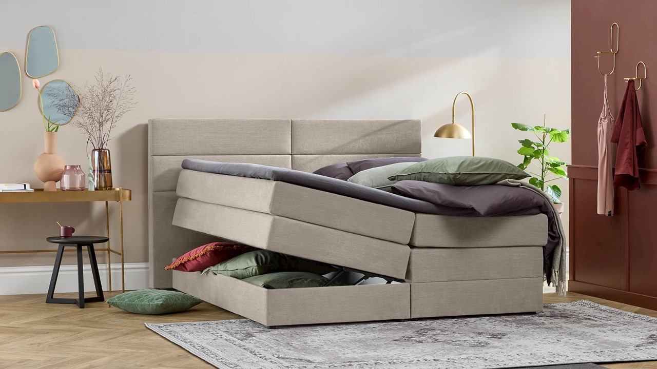 Opbergboxspring Pearl vlak met gestoffeerd matras Beter Bed