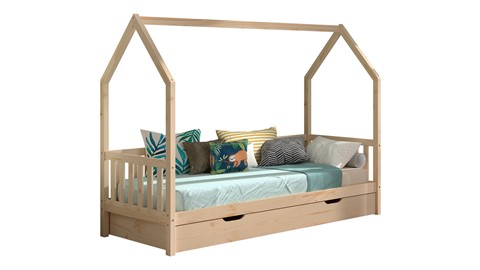 Bed Cabane met hekje en slaaplade, naturel