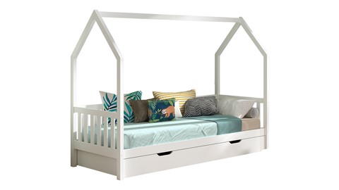 Bed Cabane met hekje en slaaplade, wit