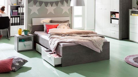 Bed Mipiace met 2 laden, concrete/white